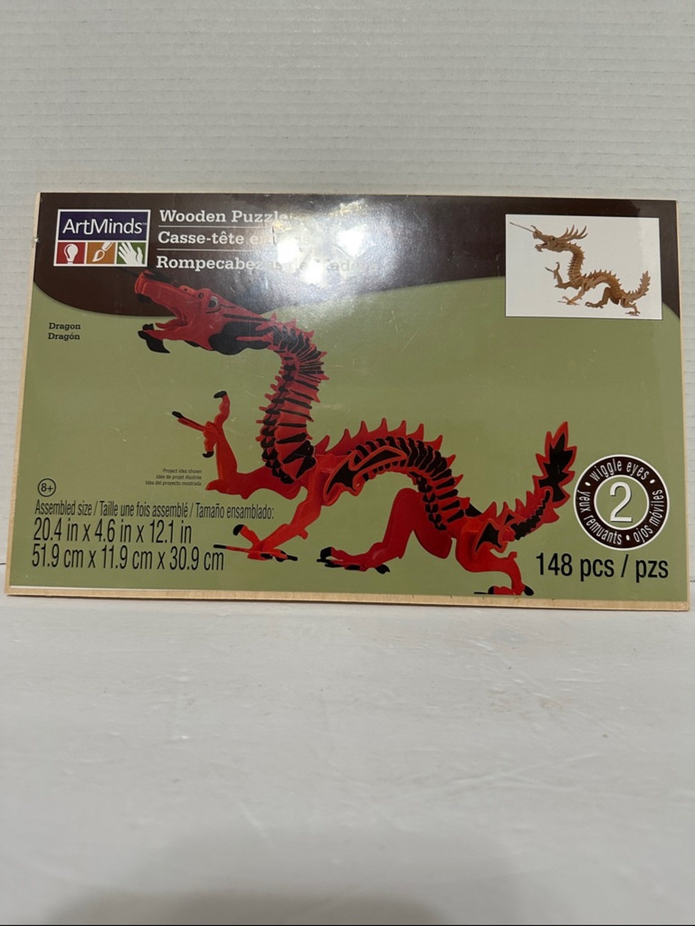 ArtMinds Red Wooden Dragon Puzzle 3D 148 Piece Kids Craft Kit